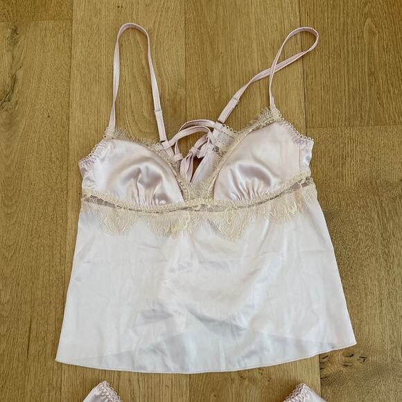 Kat the Label Sleep Set Satin Lace Cami & Shorts Size M Blush Pink - Picture 2 of 7